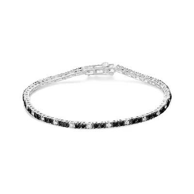 Silver 2.0 Cttw Black and White Diamond Tennis Bracelet - 7" Inches