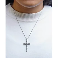 Silver 2.0 Cttw Round Natural Treated Black and White Diamond Cross Pendant Necklace