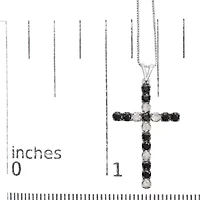 Silver 1.0 Cttw Black and White Diamond Alternating Classic Cross Pendant Necklace"
