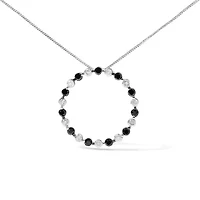 Silver 1 3/4 Cttw Black and White Diamond Open Circle Hoop Pendant Necklace