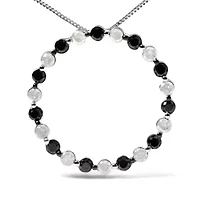 Silver 1 3/4 Cttw Black and White Diamond Open Circle Hoop Pendant Necklace