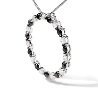 Silver 1 3/4 Cttw Black and White Diamond Open Circle Hoop Pendant Necklace