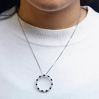 Silver 1 3/4 Cttw Black and White Diamond Open Circle Hoop Pendant Necklace