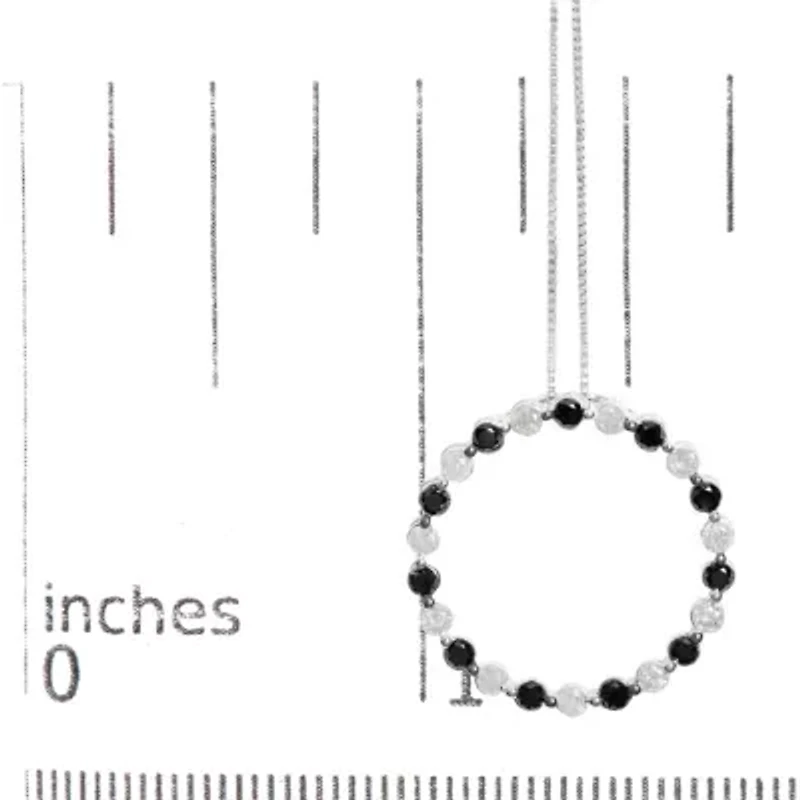 Silver 1 3/4 Cttw Black and White Diamond Open Circle Hoop Pendant Necklace