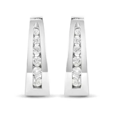 14K Gold 1/4 Ct Channel- Diamond Hoop Earrings