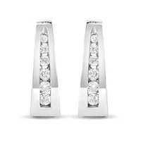 14K Gold 1/4 Ct Channel- Diamond Hoop Earrings