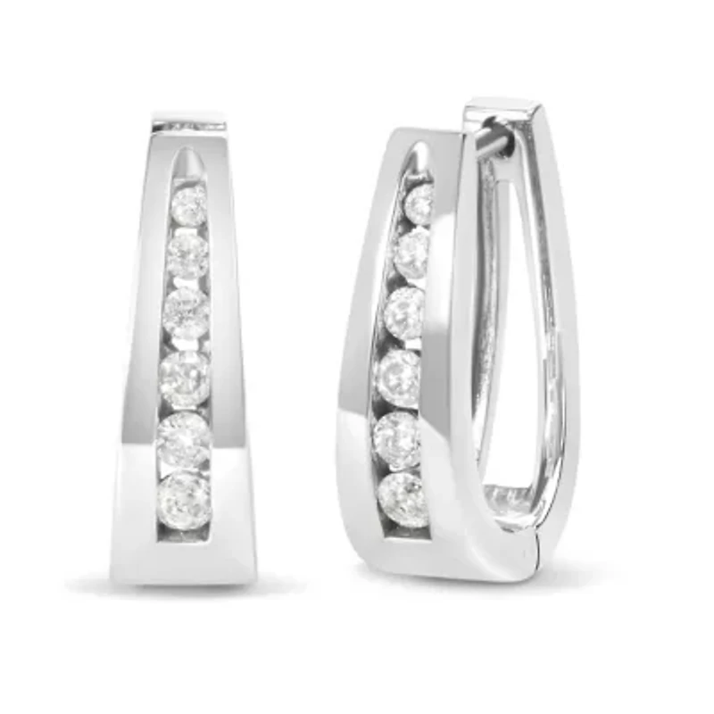 14K Gold 1/4 Ct Channel- Diamond Hoop Earrings