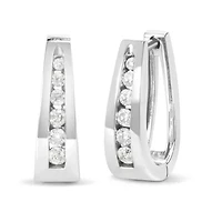 14K Gold 1/4 Ct Channel- Diamond Hoop Earrings