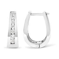 14K Gold 1/4 Ct Channel- Diamond Hoop Earrings
