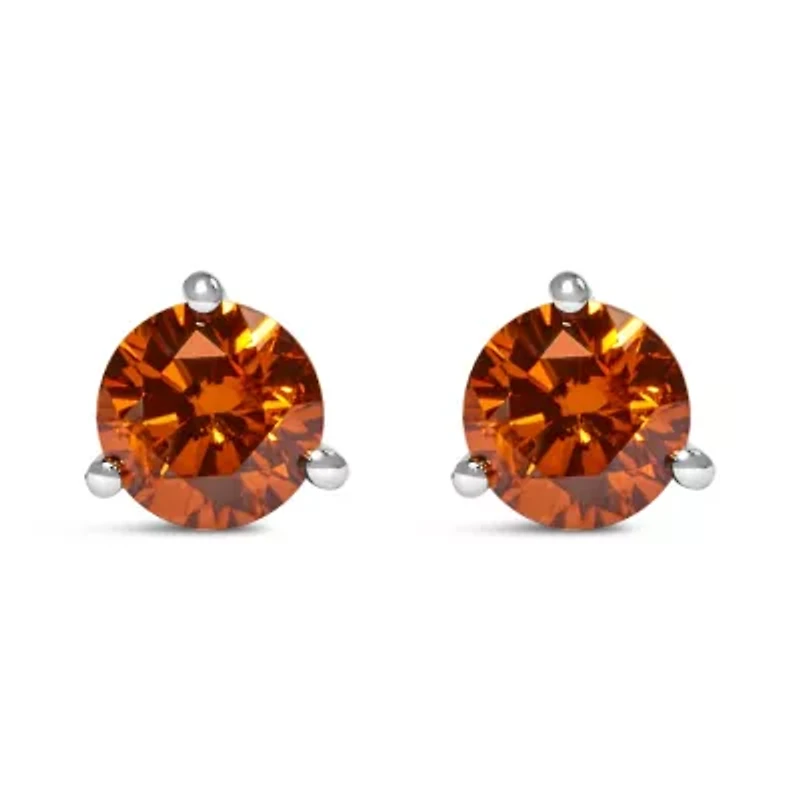 Lab Created 14K White Gold 1/2 Ct Lab-Grown Orange Diamond 3-Prong Martini Stud Earrings