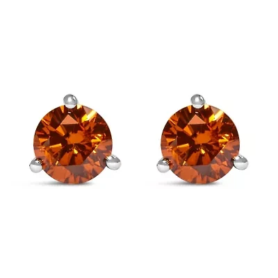 Lab Created 14K White Gold 1/2 Ct Lab-Grown Orange Diamond 3-Prong Martini Stud Earrings
