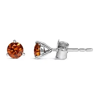 Lab Created 14K White Gold 1/2 Ct Lab-Grown Orange Diamond 3-Prong Martini Stud Earrings