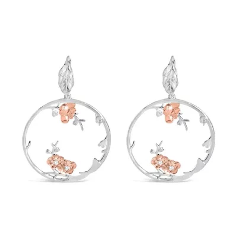 Rose Gold Plated Silver 1/10 Ct Diamond Floral Hoop Earrings