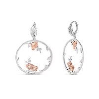 Rose Gold Plated Silver 1/10 Ct Diamond Floral Hoop Earrings