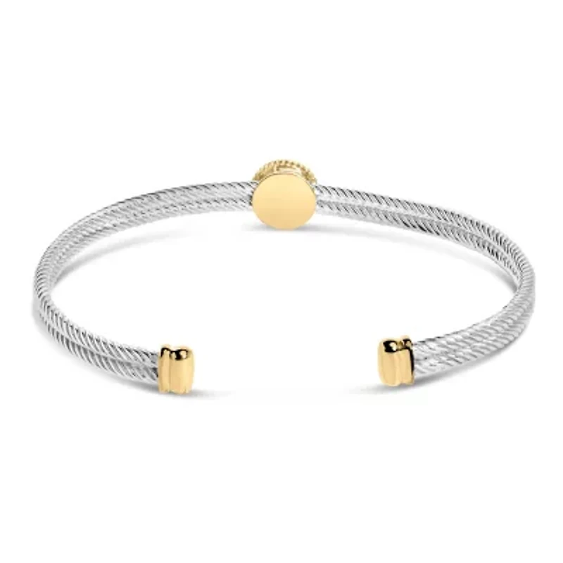 18K Yellow Gold Plated Silver Diamond Accent and Fleur Di Lis Medallion Bangle