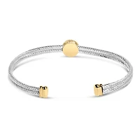 18K Yellow Gold Plated Silver Diamond Accent and Fleur Di Lis Medallion Bangle