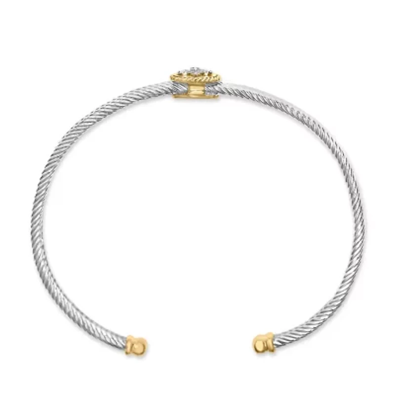 18K Yellow Gold Plated Silver Diamond Accent and Fleur Di Lis Medallion Bangle