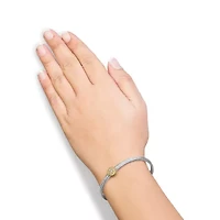 18K Yellow Gold Plated Silver Diamond Accent and Fleur Di Lis Medallion Bangle