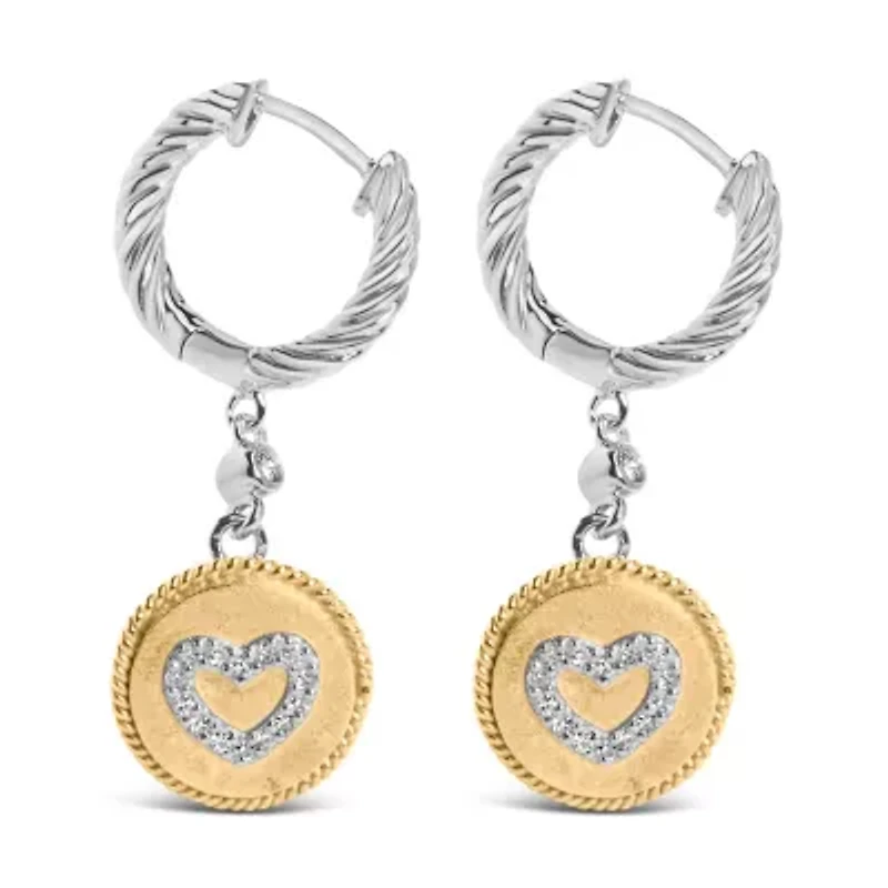 18K Gold Over Silver 1/8 Cttw Diamond Drop and Dangle Earring