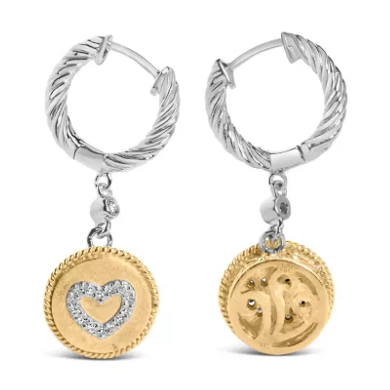 18K Gold Over Silver 1/8 Cttw Diamond Drop and Dangle Earring