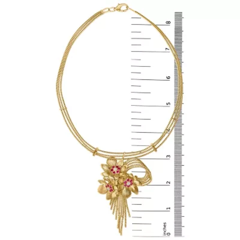 18K Gold Diamond & Ruby Floral Cascade Statement Necklace-16"