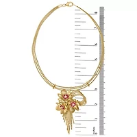 18K Gold Diamond & Ruby Floral Cascade Statement Necklace-16"