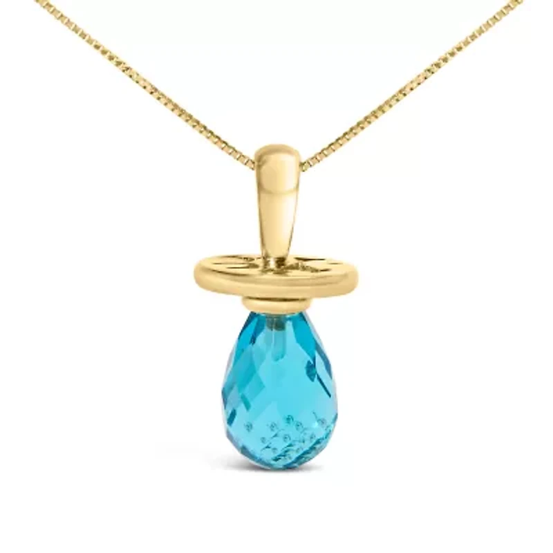 14K Yellow Gold and Blue Quartz Pacifier Pendant Necklace