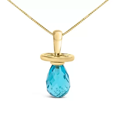 14K Yellow Gold and Blue Quartz Pacifier Pendant Necklace