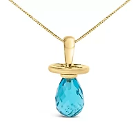14K Yellow Gold and Blue Quartz Pacifier Pendant Necklace