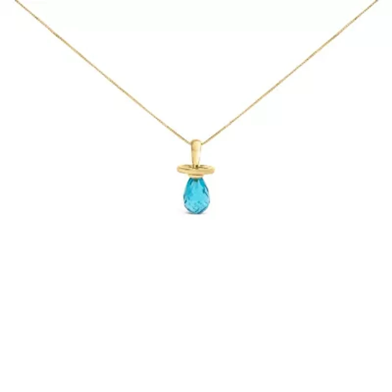 14K Yellow Gold and Blue Quartz Pacifier Pendant Necklace