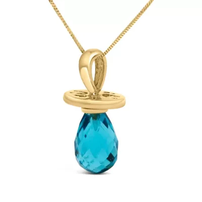 14K Yellow Gold and Blue Quartz Pacifier Pendant Necklace