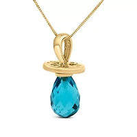14K Yellow Gold and Blue Quartz Pacifier Pendant Necklace