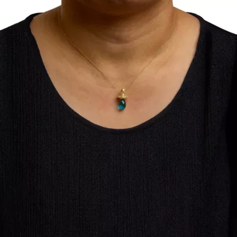 14K Yellow Gold and Blue Quartz Pacifier Pendant Necklace