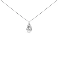 14K White Gold Diamond Accent Baby Shoe with Bow Pendant Necklace