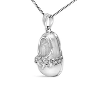 14K White Gold Diamond Accent Baby Shoe with Bow Pendant Necklace
