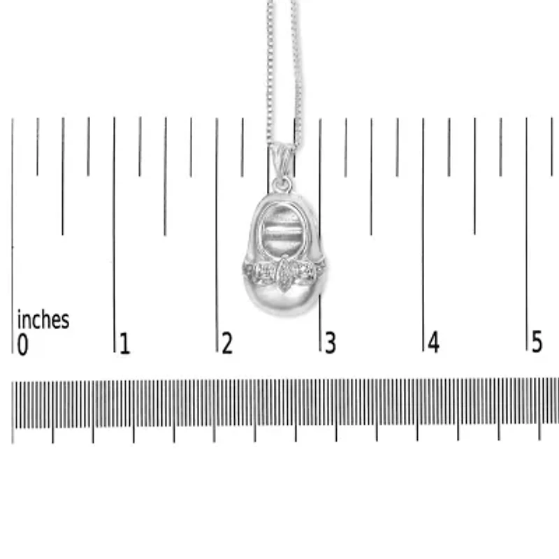 14K White Gold Diamond Accent Baby Shoe with Bow Pendant Necklace