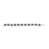 Sterling Silver 5x7 MM Oval Purple Amethyst & Diamond Halo Link Bracelet
