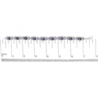 Sterling Silver Oval Purple Amethyst and Diamond Interlocking Halo Link Bracelet
