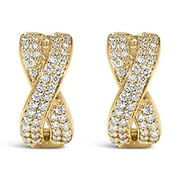 14K Yellow Gold 1/3 Cttw Diamond Criss Cross Huggie Hoop Earrings