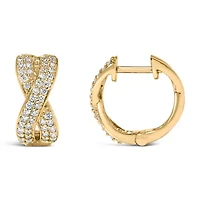 14K Yellow Gold 1/3 Cttw Diamond Criss Cross Huggie Hoop Earrings