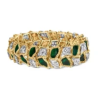 18K Gold 3 1/4 Ctw Diamond & Green Enamel Gold Textured Bracelet