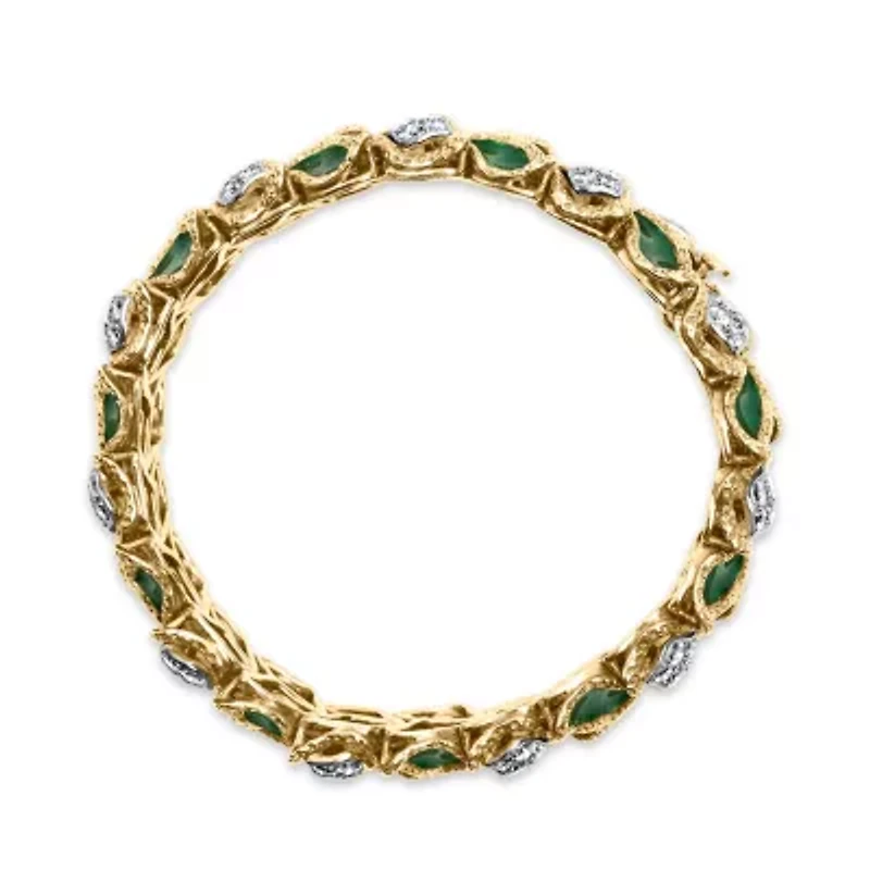 18K Gold 3 1/4 Ctw Diamond & Green Enamel Gold Textured Bracelet