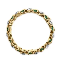 18K Gold 3 1/4 Ctw Diamond & Green Enamel Gold Textured Bracelet