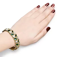 18K Gold 3 1/4 Ctw Diamond & Green Enamel Gold Textured Bracelet