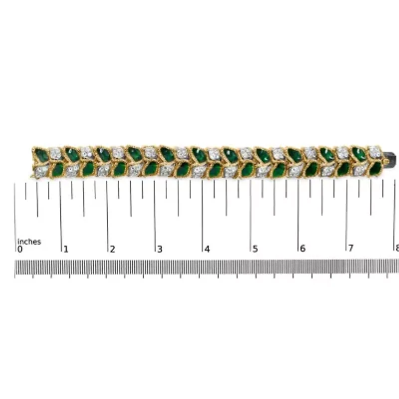 18K Gold 3 1/4 Ctw Diamond & Green Enamel Gold Textured Bracelet