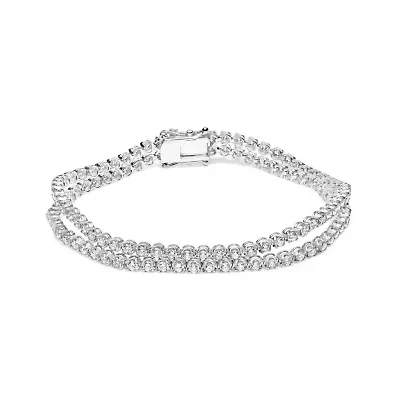 18K White Gold 5 3/5 Ctw Diamond Double Row Link Tennis Bracelet