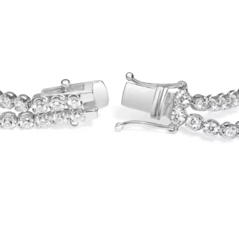 18K White Gold 5 3/5 Ctw Diamond Double Row Link Tennis Bracelet