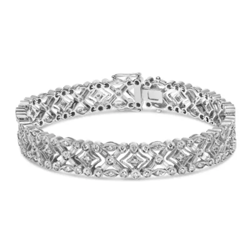18K White Gold 3 3/4 Cttw Diamond Art Deco Link Bracelet