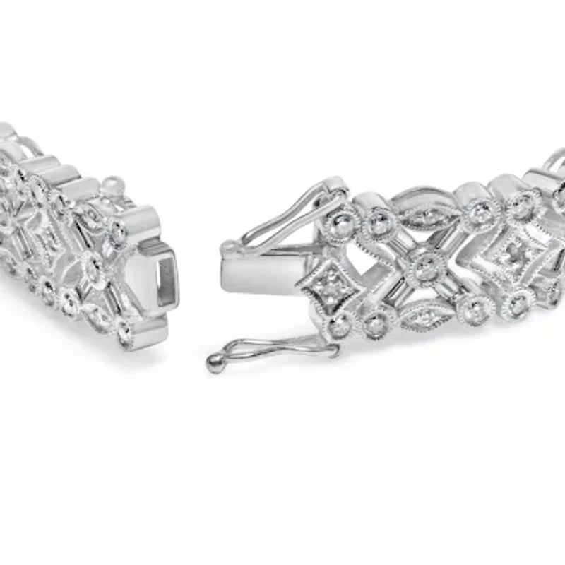 18K White Gold 3 3/4 Cttw Diamond Art Deco Link Bracelet