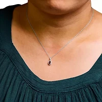10K White Gold 5x3mm Red Garnet and Diamond Accent Halo Oval Shape Pendant Necklace